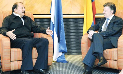 Diálogo. Daniel Ortega, presidente de Nicaragua, y Juan Manuel santos, presidente de Colombia, tratan de poner paños fríos a la cuestión en el caribe.